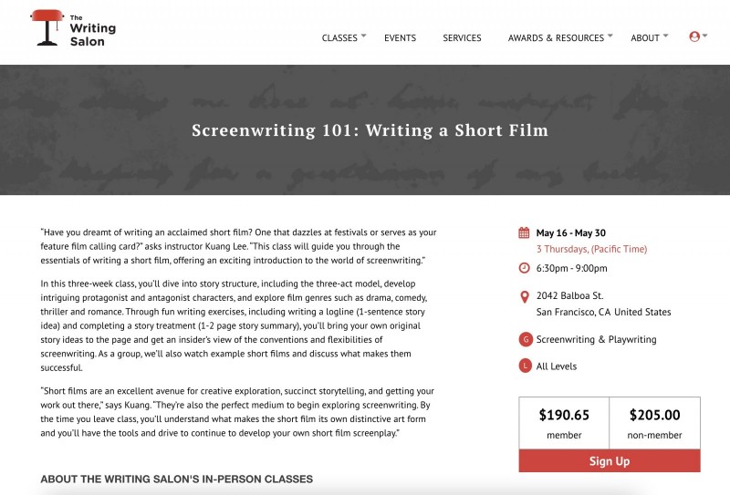 Kuang teaching Short Film Screenwriting Class with The Writing Salon